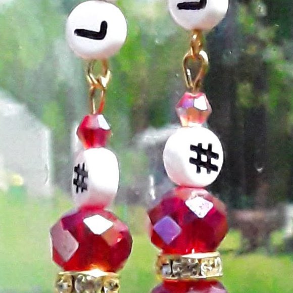 #LitAsF Handmade Earrings With Red Crystals - Picture 7 of 10